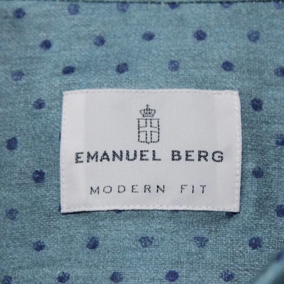 Emanuel Berg NWT Byron Casual Button Down Shirt Size 43 17 L/XL Blue Polka Dots